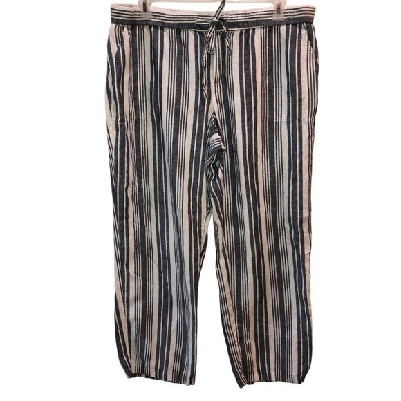 Liz Claiborne Womens Size XL Blue Gray White Stripe Linen Blend Wide Leg Pants - Picture 1 of 9